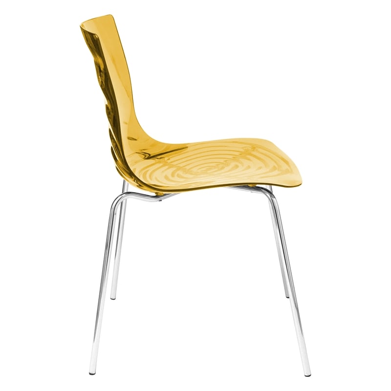 LeisureMod Astor Rain Drop Design Dining Chair In Transparent Orange Set of 2
