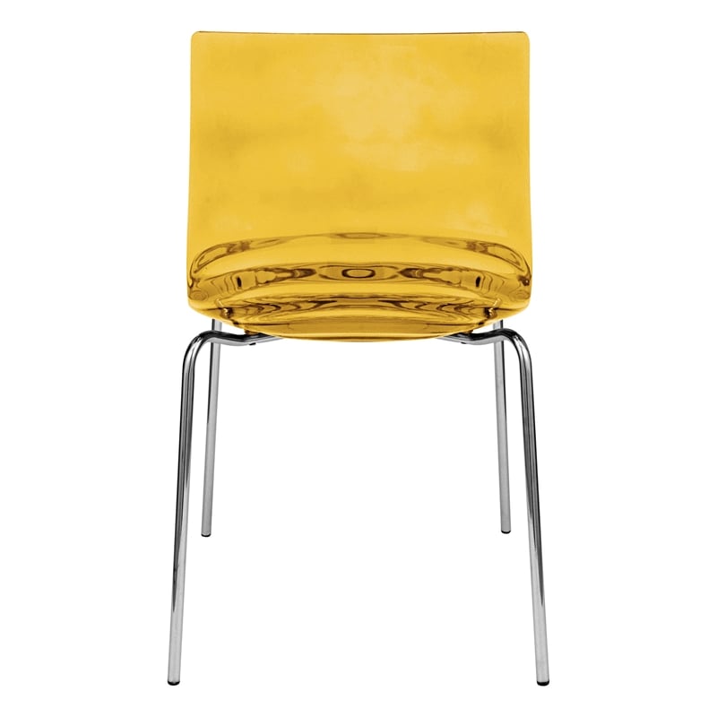 LeisureMod Astor Rain Drop Design Dining Chair In Transparent Orange Set of 2