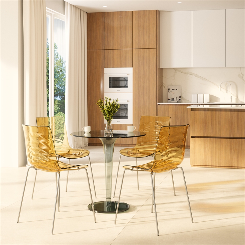 LeisureMod Astor Rain Drop Design Dining Chair In Transparent Orange Set of 2