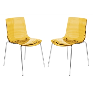 LeisureMod Astor Rain Drop Design Dining Chair In Transparent Orange Set of 2