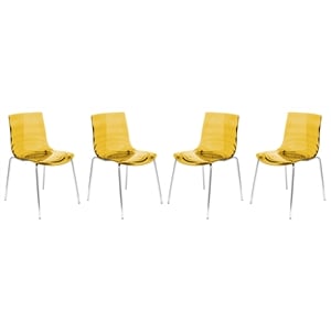 LeisureMod Astor Rain Drop Design Dining Chair In Transparent Orange Set of 4