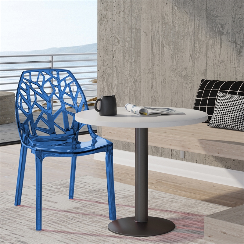 LeisureMod Cornelia Modern Plastic Dining Side Chair in Blue