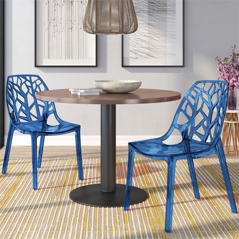 LeisureMod Cornelia Modern Plastic Dining Side Chair in Blue (Set of 2)