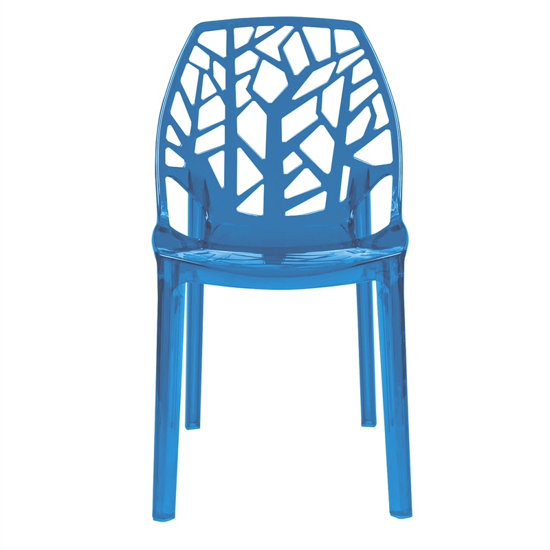 LeisureMod Cornelia Modern Plastic Dining Side Chair in Blue (Set of 2)