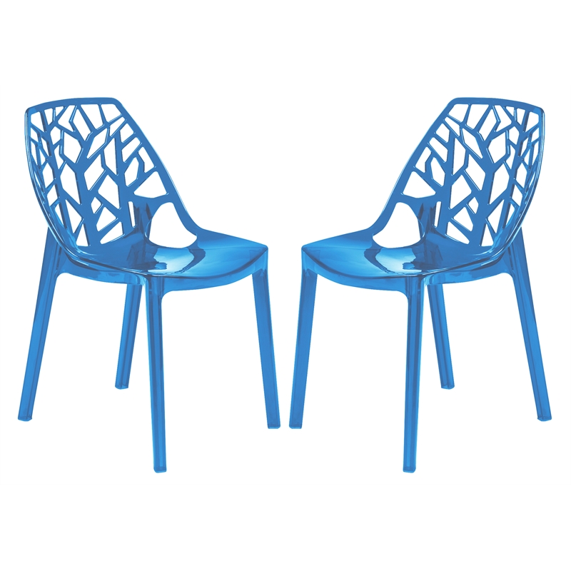 LeisureMod Cornelia Modern Plastic Dining Side Chair in Blue (Set of 2)