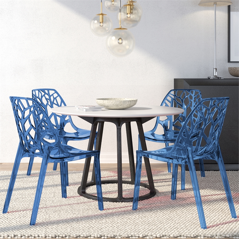 LeisureMod Cornelia Modern Plastic Dining Side Chair in Blue (Set of 4)