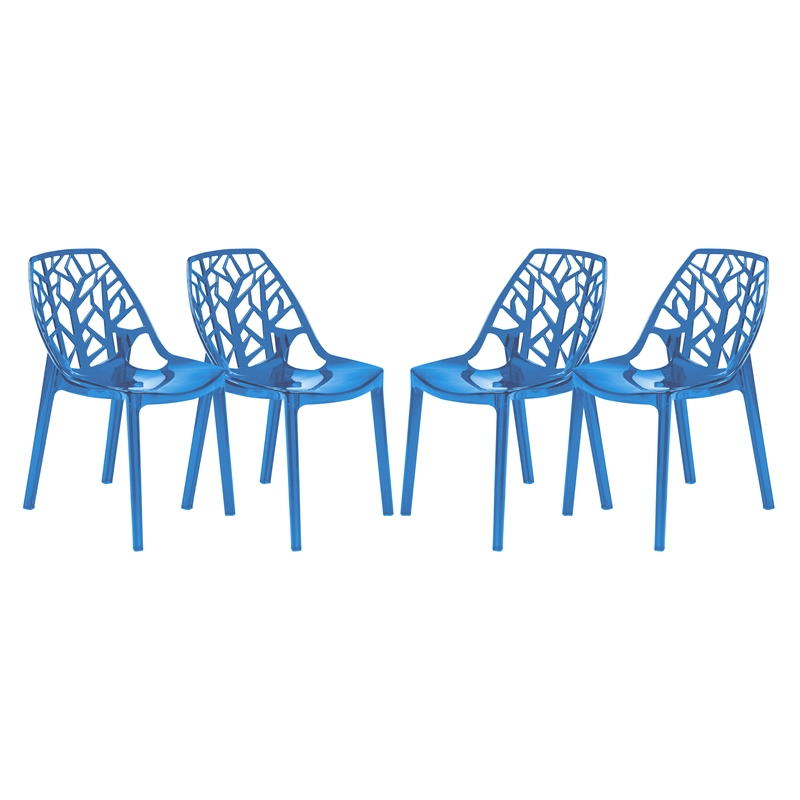 LeisureMod Cornelia Modern Plastic Dining Side Chair in Blue (Set of 4)
