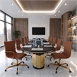LeisureMod Harris Modern Leather Swivel Gold Office Chair in Light Brown