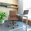 LeisureMod Harris Modern Leather Swivel Gold Office Chair in Light Brown