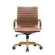 LeisureMod Harris Modern Leather Swivel Gold Office Chair in Light Brown