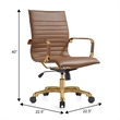LeisureMod Harris Modern Leather Swivel Gold Office Chair in Light Brown