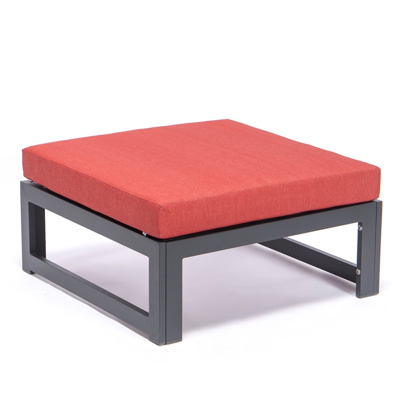 LeisureMod Chelsea Patio Aluminum Ottoman with Red Cushions (Set of 2)