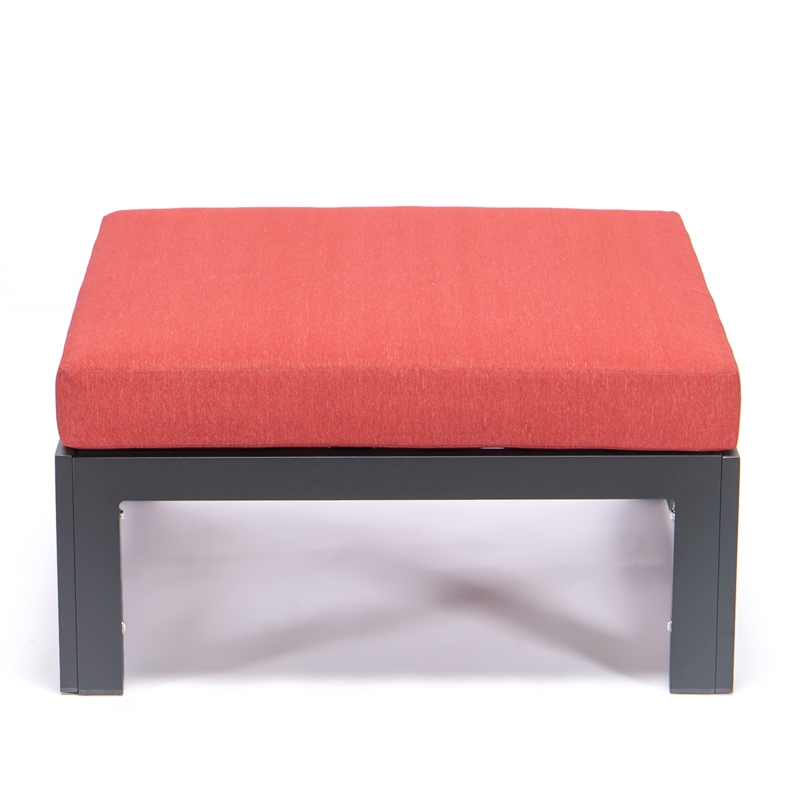 LeisureMod Chelsea Patio Aluminum Ottoman with Red Cushions (Set of 2)