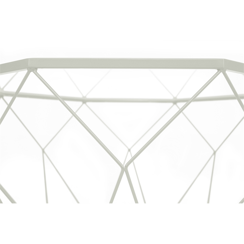LeisureMod Malibu Large Modern Octagon Glass Top Metal White Base Coffee Table