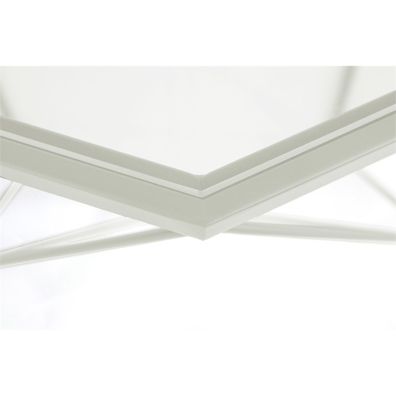 LeisureMod Malibu Large Modern Octagon Glass Top Metal White Base Coffee Table