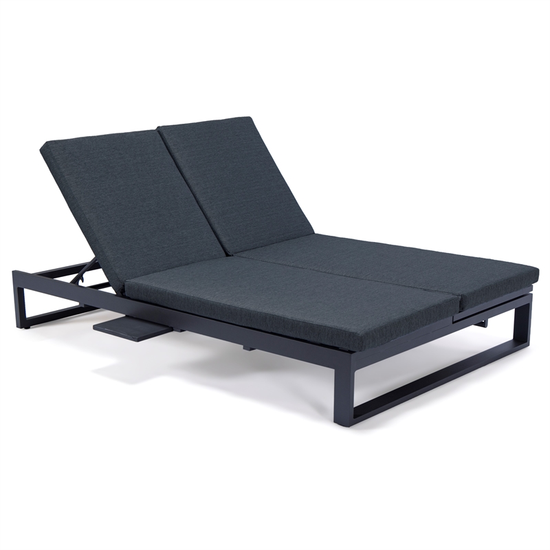 LeisureMod Chelsea Convertible 2 in 1 Sofa and Double Chaise Lounge Chair Black