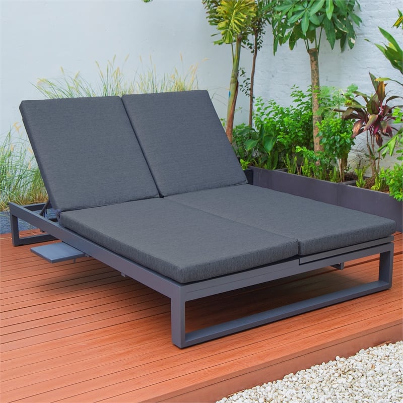 LeisureMod Chelsea Convertible 2 in 1 Sofa and Double Chaise Lounge Chair Black