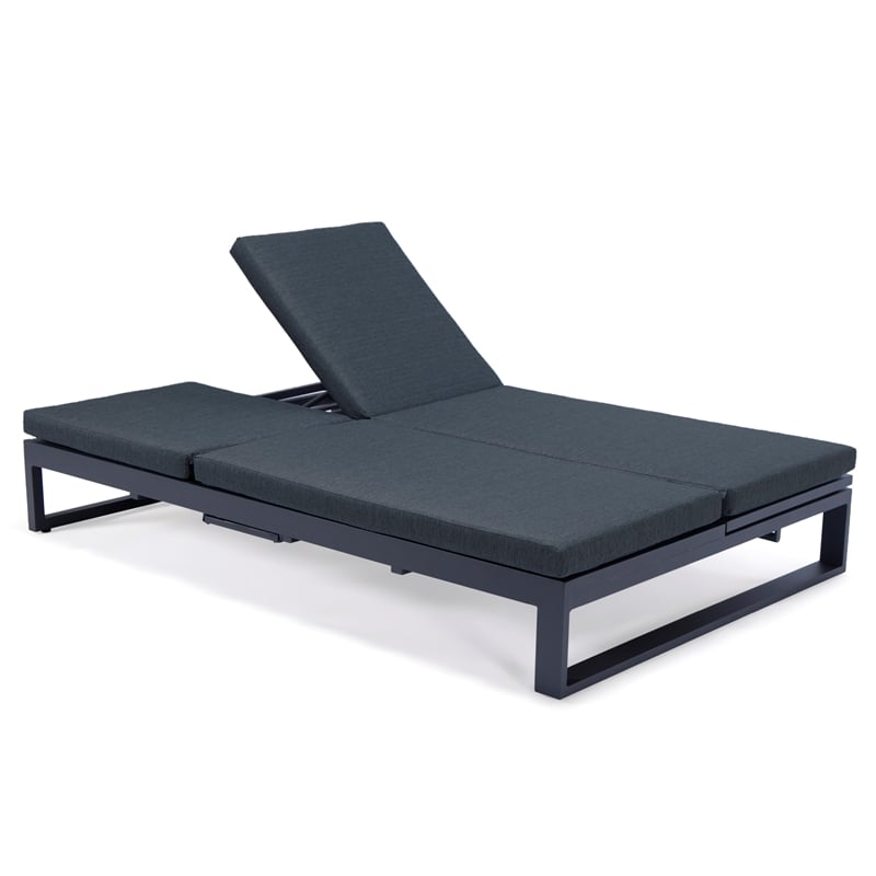 LeisureMod Chelsea Convertible 2 in 1 Sofa and Double Chaise Lounge Chair Black