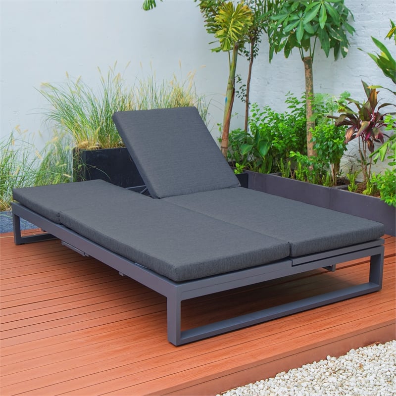 LeisureMod Chelsea Convertible 2 in 1 Sofa and Double Chaise Lounge Chair Black