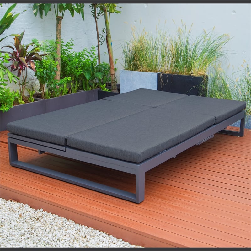 LeisureMod Chelsea Convertible 2 in 1 Sofa and Double Chaise Lounge Chair Black