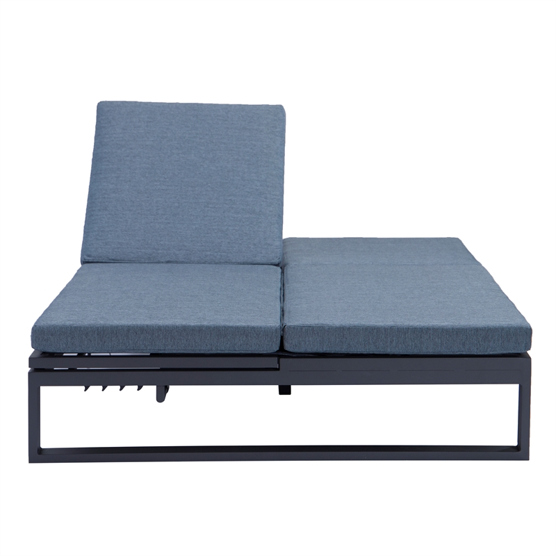 LeisureMod Chelsea Convertible 2 in 1 Sofa and Double Chaise Lounge Chair Blue