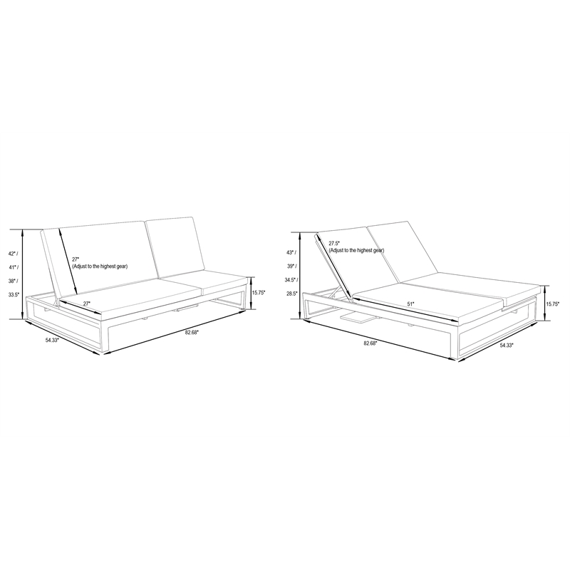LeisureMod Chelsea Convertible 2 in 1 Sofa and Double Chaise Lounge Chair Blue
