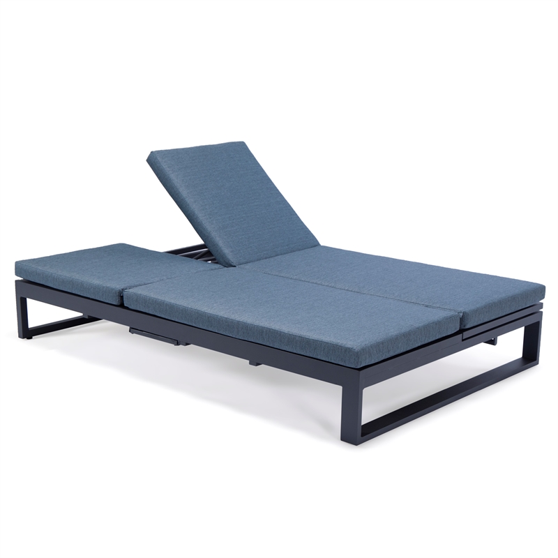 LeisureMod Chelsea Convertible 2 in 1 Sofa and Double Chaise Lounge Chair Blue