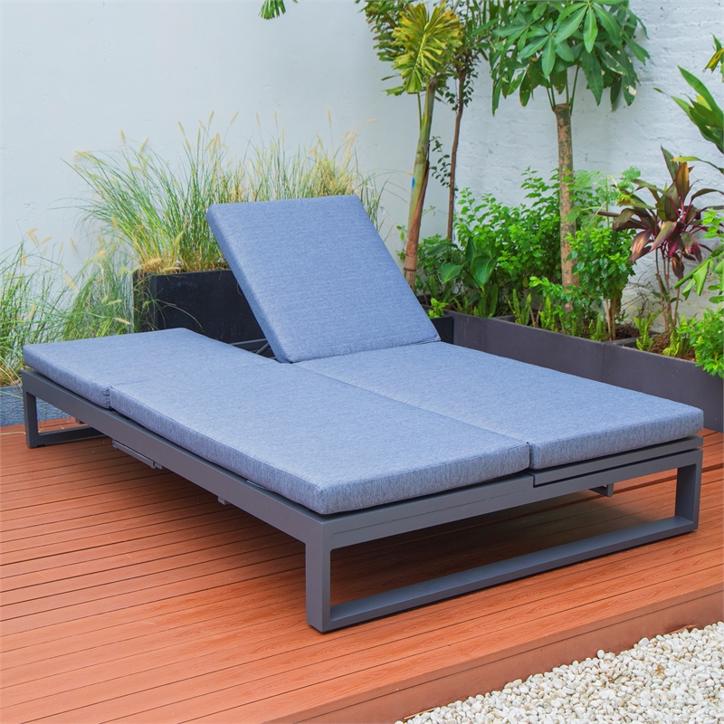 LeisureMod Chelsea Convertible 2 in 1 Sofa and Double Chaise Lounge Chair Blue