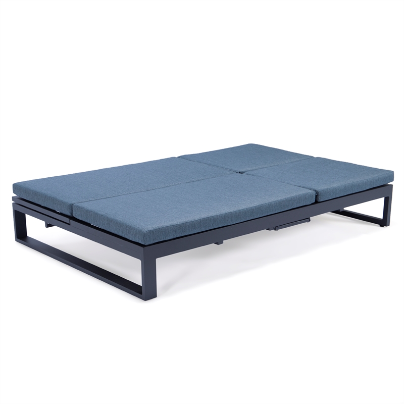 LeisureMod Chelsea Convertible 2 in 1 Sofa and Double Chaise Lounge Chair Blue