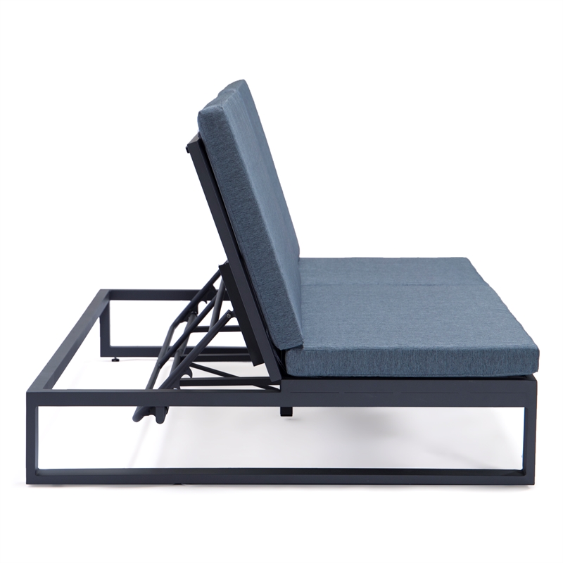 LeisureMod Chelsea Convertible 2 in 1 Sofa and Double Chaise Lounge Chair Blue