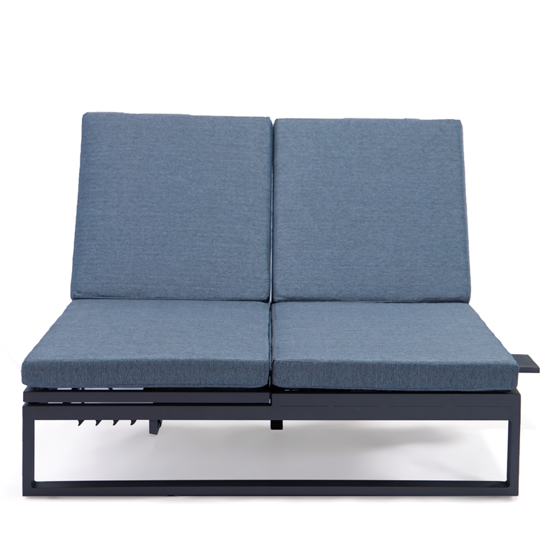 LeisureMod Chelsea Convertible 2 in 1 Sofa and Double Chaise Lounge Chair Blue