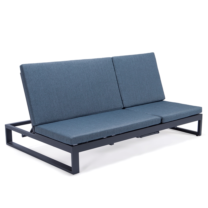 LeisureMod Chelsea Convertible 2 in 1 Sofa and Double Chaise Lounge Chair Blue