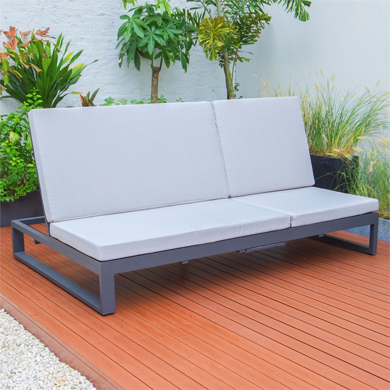 LeisureMod Chelsea Convertible 2 in 1 Sofa and Double Chaise Lounge Light Gray