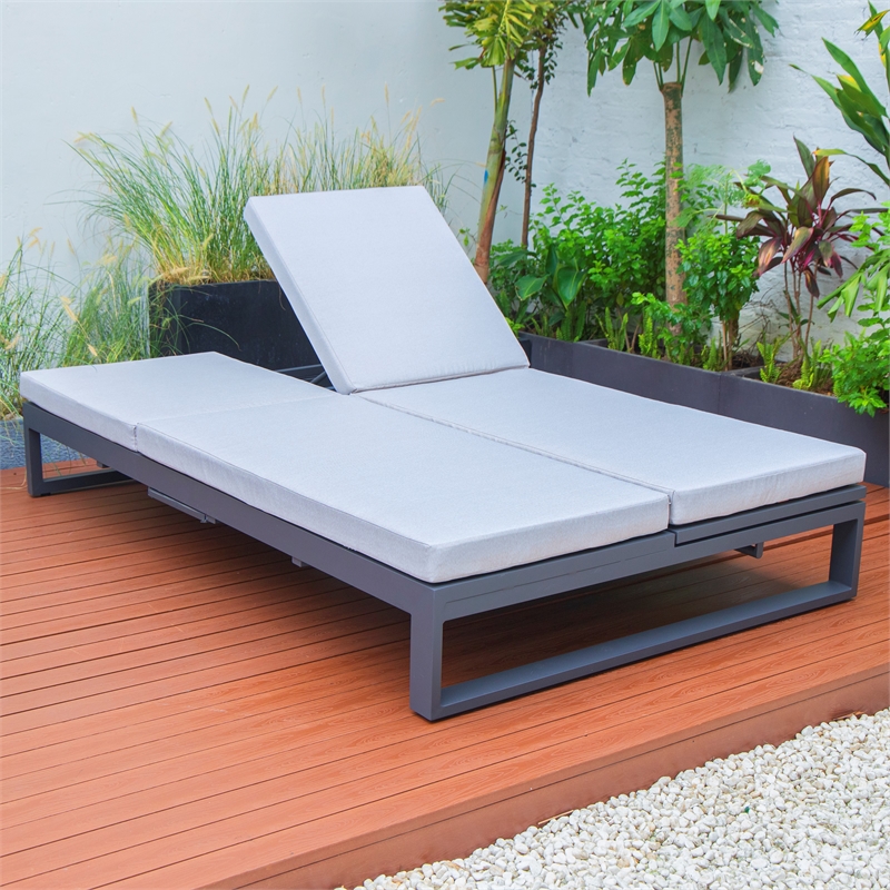 LeisureMod Chelsea Convertible 2 in 1 Sofa and Double Chaise Lounge Light Gray