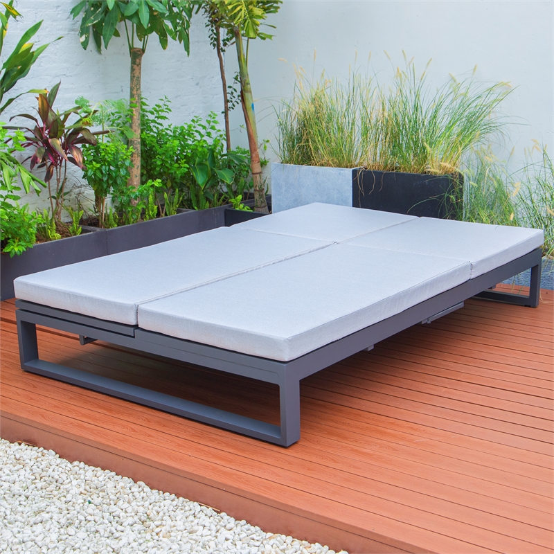 LeisureMod Chelsea Convertible 2 in 1 Sofa and Double Chaise Lounge Light Gray