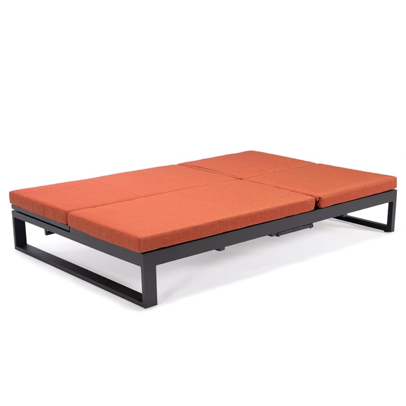 LeisureMod Chelsea Convertible 2 in 1 Sofa and Double Chaise Lounge Chair Orange