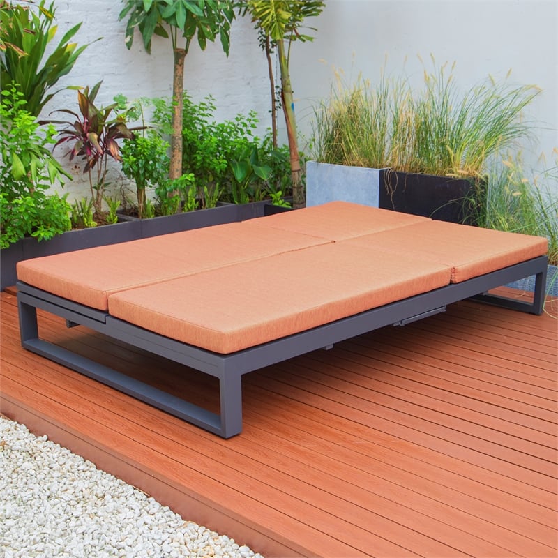 LeisureMod Chelsea Convertible 2 in 1 Sofa and Double Chaise Lounge Chair Orange