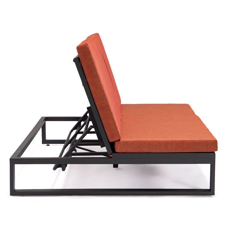 LeisureMod Chelsea Convertible 2 in 1 Sofa and Double Chaise Lounge Chair Orange