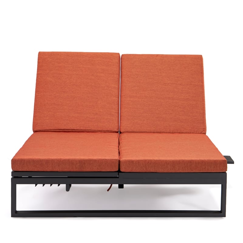LeisureMod Chelsea Convertible 2 in 1 Sofa and Double Chaise Lounge Chair Orange