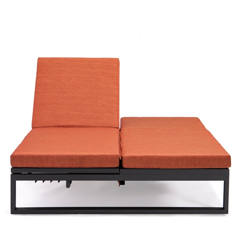LeisureMod Chelsea Convertible 2 in 1 Sofa and Double Chaise Lounge Chair Orange