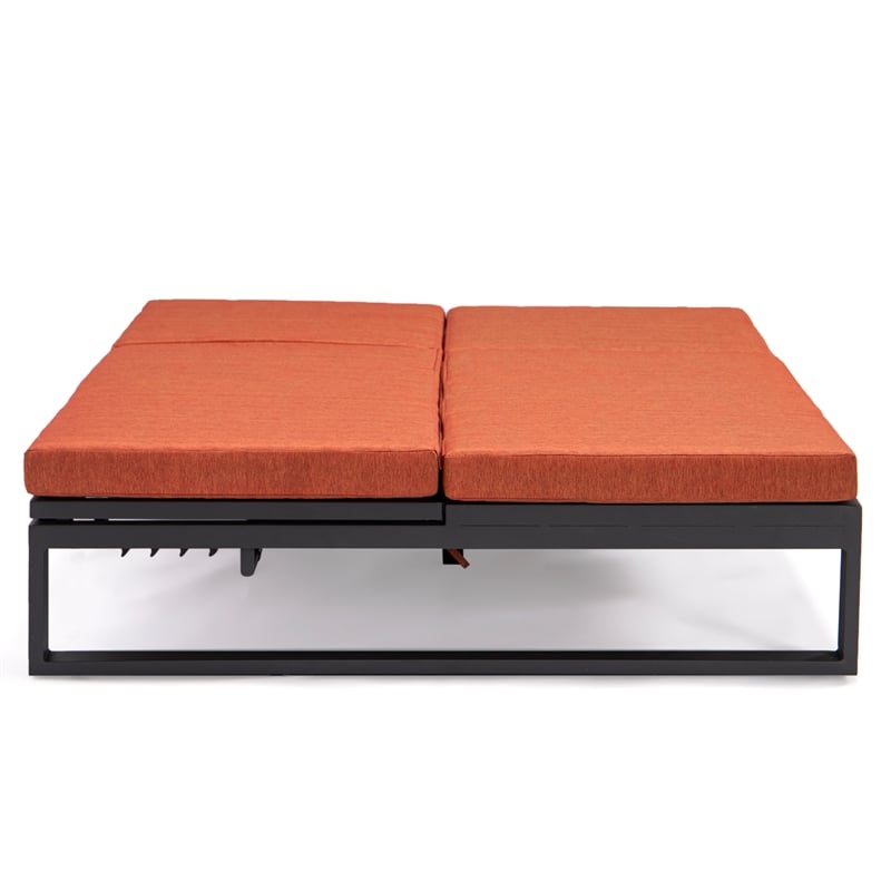 LeisureMod Chelsea Convertible 2 in 1 Sofa and Double Chaise Lounge Chair Orange