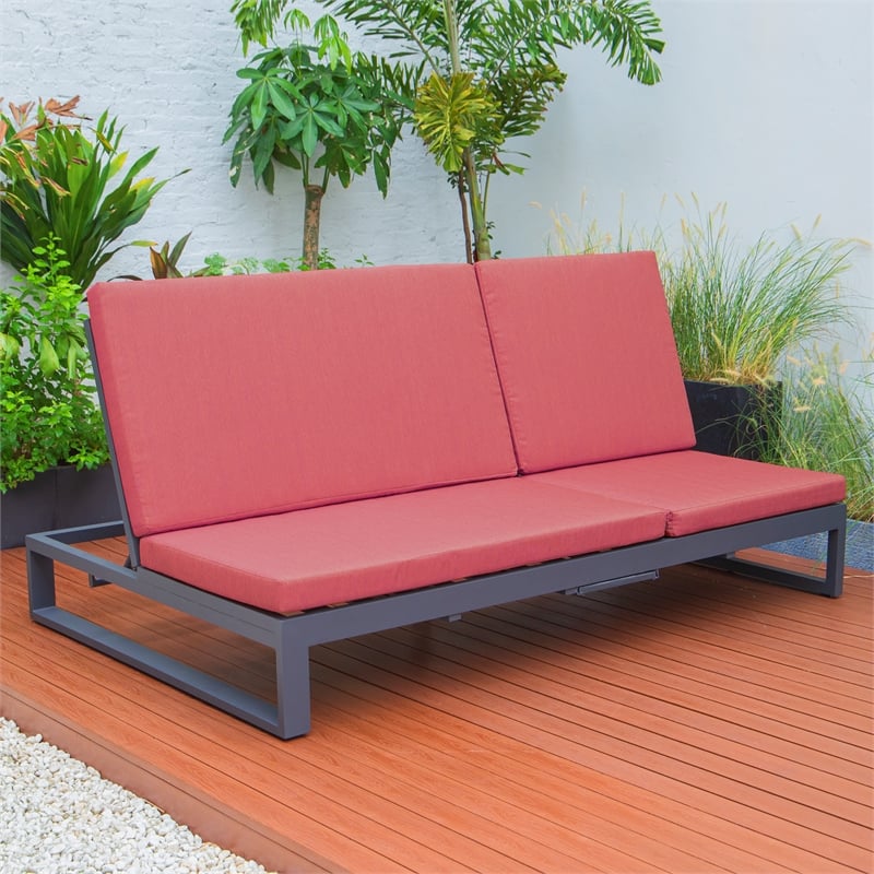 LeisureMod Chelsea Convertible 2 in 1 Sofa and Double Chaise Lounge Chair Red