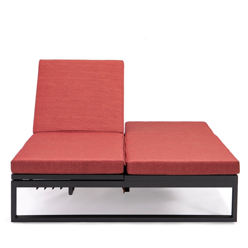 LeisureMod Chelsea Convertible 2 in 1 Sofa and Double Chaise Lounge Chair Red