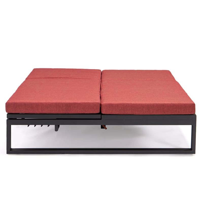 LeisureMod Chelsea Convertible 2 in 1 Sofa and Double Chaise Lounge Chair Red