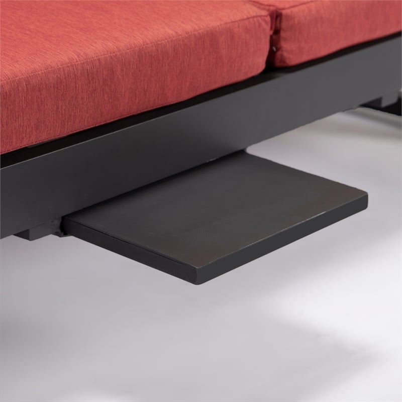 LeisureMod Chelsea Convertible 2 in 1 Sofa and Double Chaise Lounge Chair Red