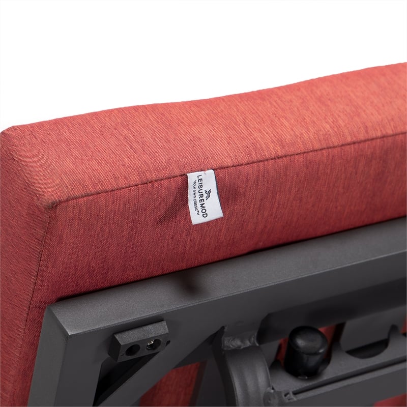 LeisureMod Chelsea Convertible 2 in 1 Sofa and Double Chaise Lounge Chair Red