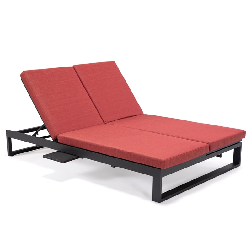 LeisureMod Chelsea Convertible 2 in 1 Sofa and Double Chaise Lounge Chair Red