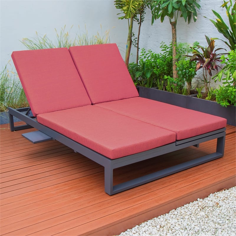 LeisureMod Chelsea Convertible 2 in 1 Sofa and Double Chaise Lounge Chair Red