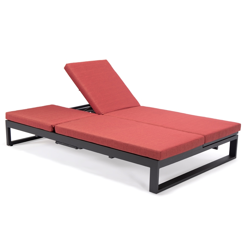 LeisureMod Chelsea Convertible 2 in 1 Sofa and Double Chaise Lounge Chair Red