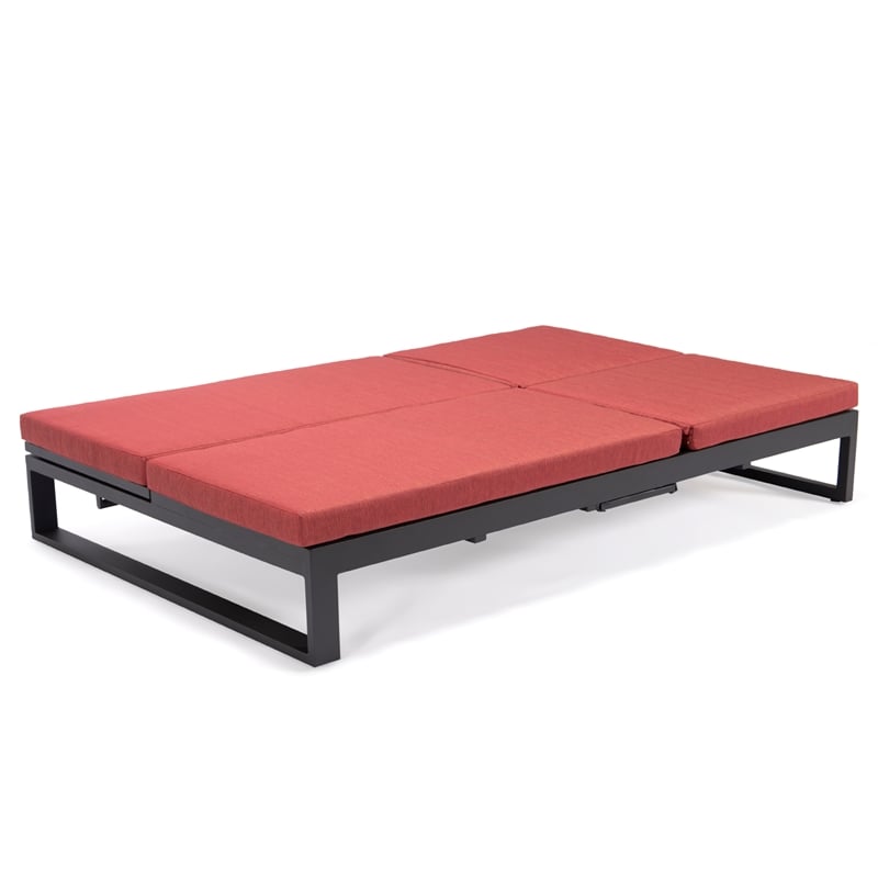 LeisureMod Chelsea Convertible 2 in 1 Sofa and Double Chaise Lounge Chair Red
